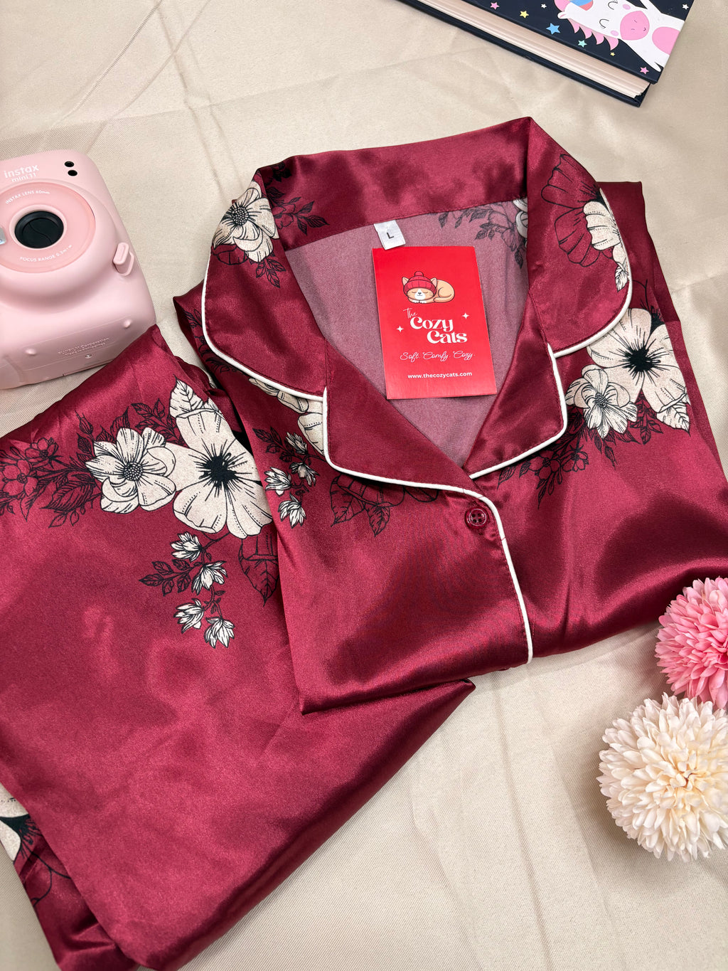 Midnight Rose Satin Night Suit