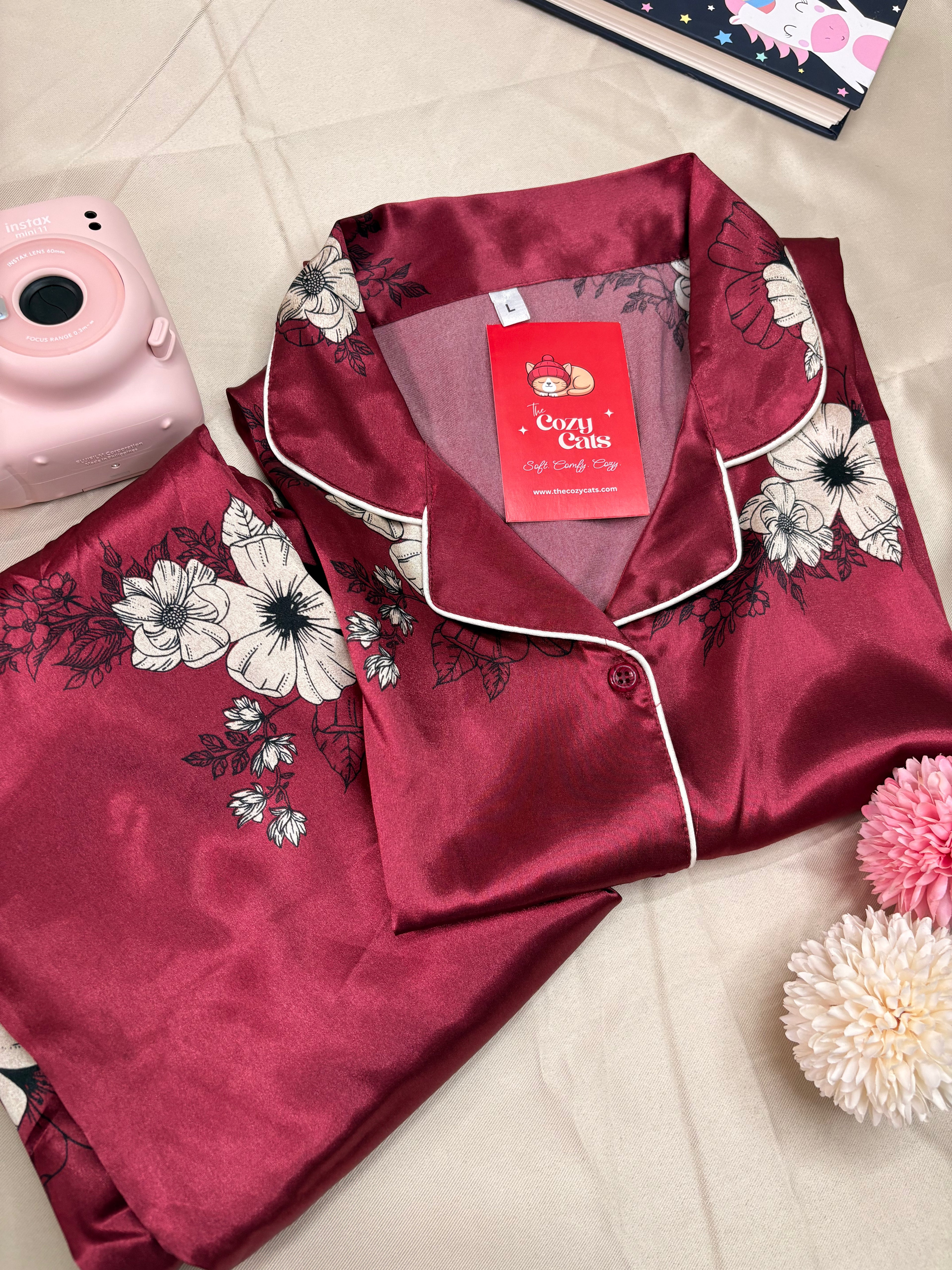 Midnight Rose Satin Night Suit