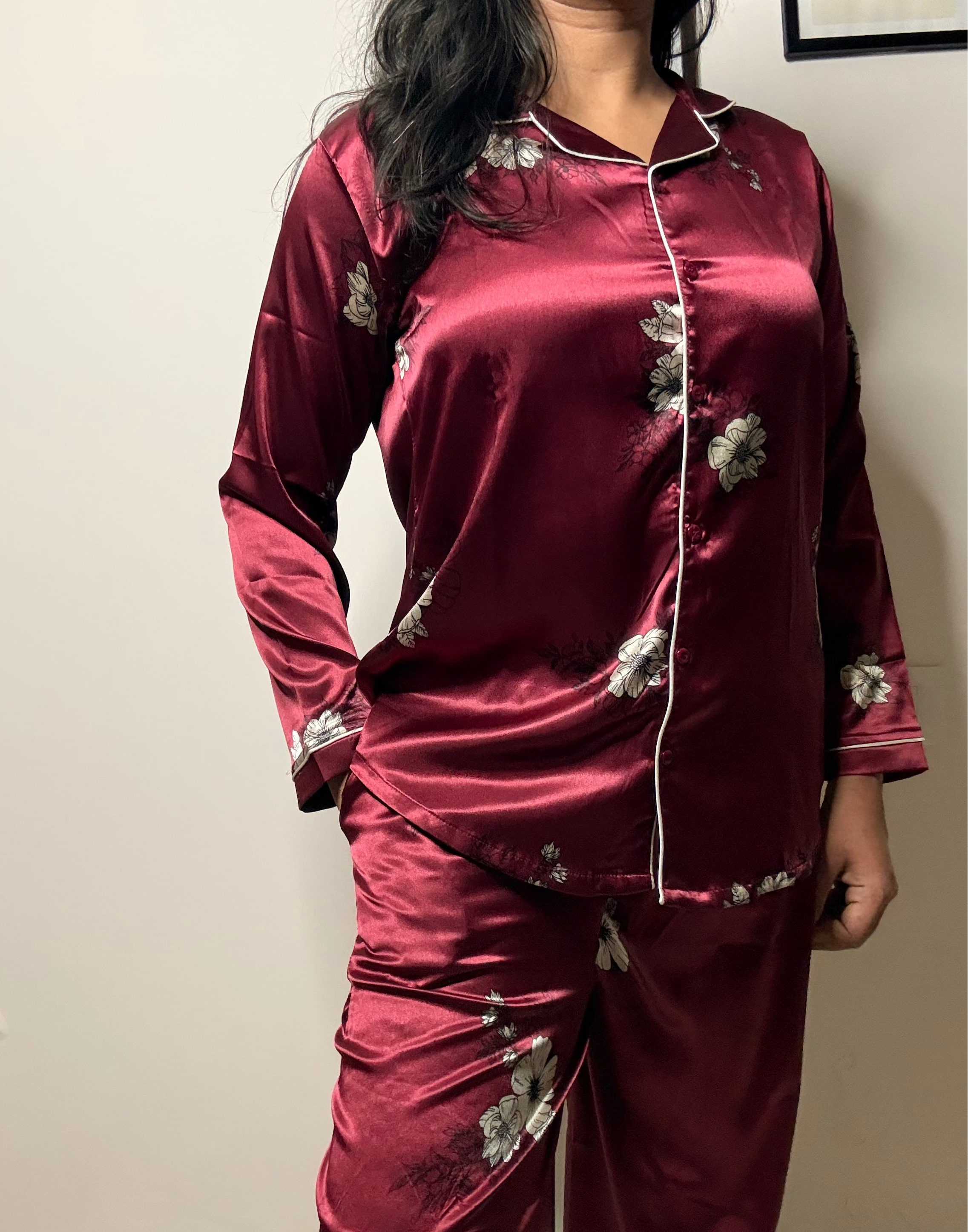 Midnight Rose Satin Night Suit